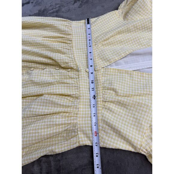 Showpo Augusta Yellow Gingham Puff Sleeve Midi Dress US 12 V-Neck Button Front - Picture 8 of 13